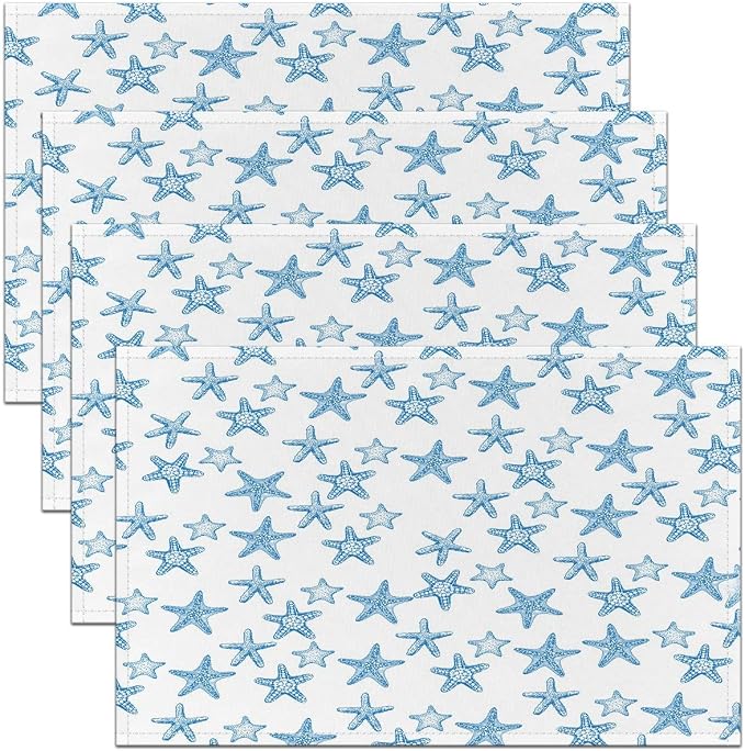 Feelyou Placemats Set of 4 12"x18" Coastal Beach Ocean Table Mats Placemat Room Decor Teal Blue Placemats for Dining Table Indoor Outdoor Kitchen Ocean Marine Decor Table Place Mats Hawaiian Sealife by Feelyou