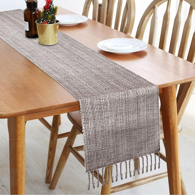 Urban Villa Two Tone Table Runner Cotton Quality 14x72 Brown/Ivory - Image 5