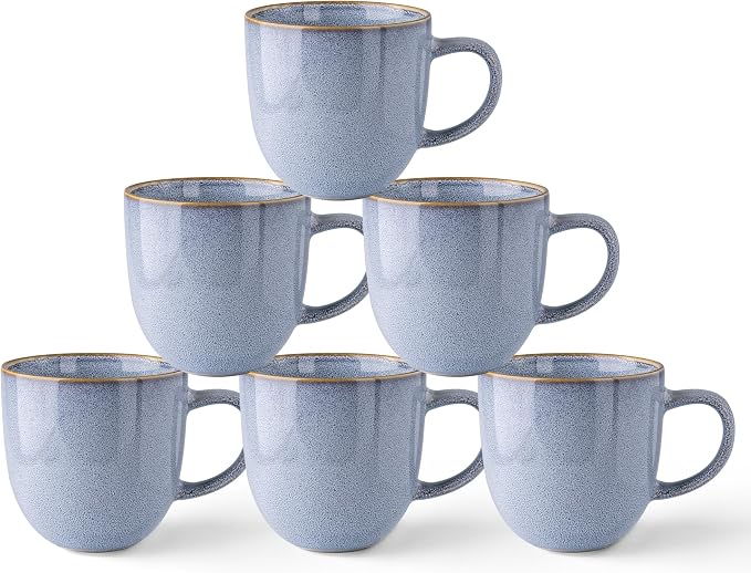 AmorArc 12oz Coffee Mugs, Ceramic Coffee Mugs set of 6 for Man, Woman, Dad, Mom, Modern Coffee Mugs with handle for Latte/Cappuccino/Milk/Cocoa. Dishwasher&Microwave Safe, Blue-Reactive Glaze by AmorArc