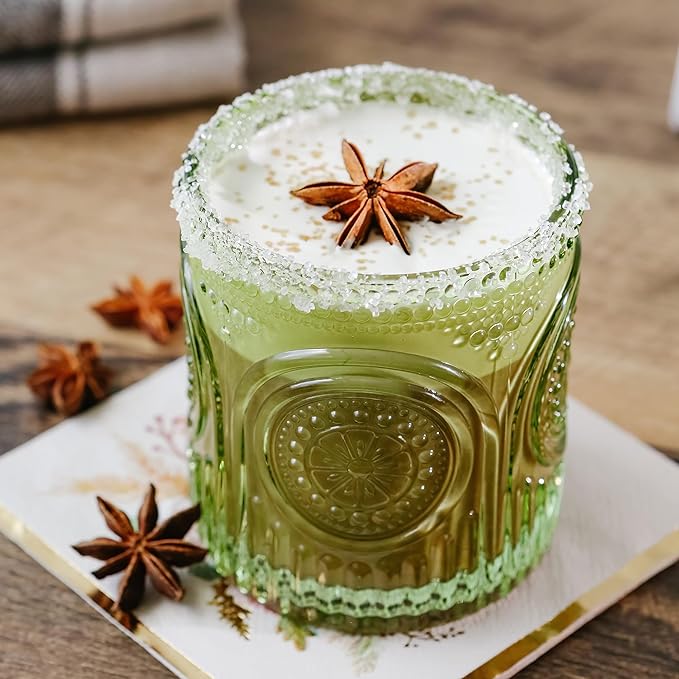 Kate Aspen Retro Arch Floral Green Drinking Glasses Set of 6-10 oz Vintage Beaded Glassware, Textured Water & Cocktail Cups, Holiday Drinkware, Christmas Gift Glass Set, Hostess or Holiday Gift - Image 3