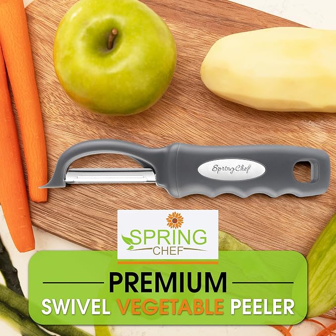 Spring Chef Swivel Potato Peeler for Kitchen with Ergonomic Handle, Gray | Premium Vegetable Peeler w/ Sharp Stainless Steel Blades, Multifunctional Food Peeler for Apple, Carrot, Cucumber, Fruit - Image 7