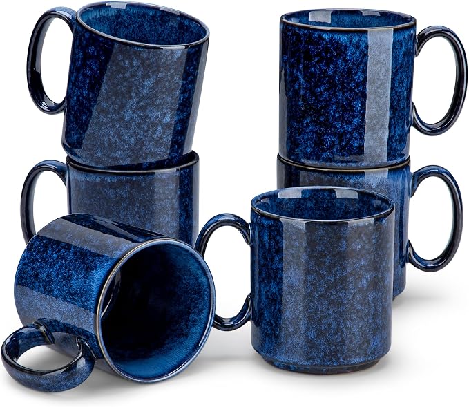 vancasso STARRY Ceramic Coffee Mugs Set of 6, 16 oz Large Coffee Cups for Latte, Cappuccino, Tea & Hot Cocoa, Artisan Modern Style for Coffee Bar, Home & Kitchen, Microwave & Dishwasher Safe, Blue by vancasso