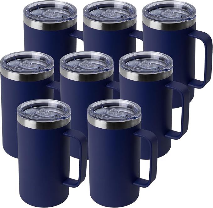 DOMICARE 24oz Mug with Handle and Lid, Stainless Steel Coffee Mug, Travel Mug with Handle, Double Wall Vacuum Coffee Tumbler, Reusable Insulated Cup, Navy, Pack 8 by VisittheDOMICARE
