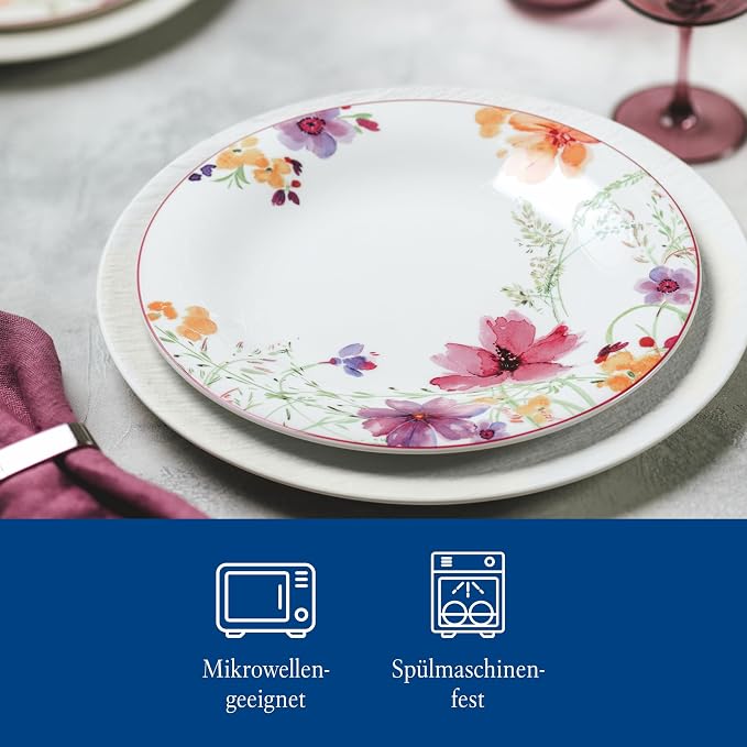 Villeroy & Boch Mariefleur Basic Collection Dinner Plate, Premium Porcelain, Made in Germany, 10.5 in Diameter, Dishwasher and Microwave Safe, Creamy White/Colorful | Multicolored porcelain plate with floral decor, made in Germany, dishwasher and micro... - Image 4