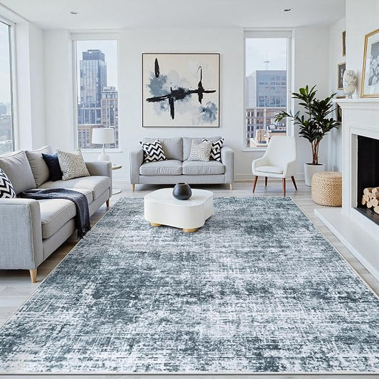 10x12 Area Rug for Living Room Bedroom: Non-Slip Modern Light Slate Blue | Machine Washable TPR Backing, Stain-Resistant Low Pile, Pet & Kid Friendly, Abstract Decor for Dining Room, Dorm, Home Office by Oriannal