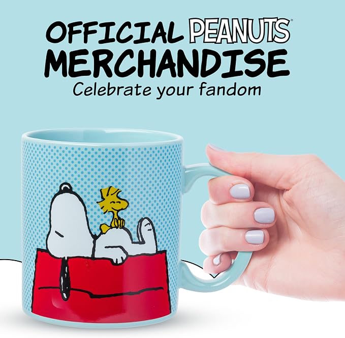 Silver Buffalo Peanuts Snoopy and Woodstock on House, Ceramic Mug, 20oz | Blue Dot Background, Coffee Cup, 0.59 Liters - Image 4