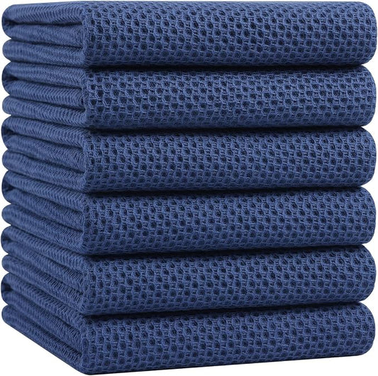 Homaxy 100% Cotton Oversized Waffle Weave Kitchen Towels 6-Pack, Navy Blue | 20 x 28 Inches, Ultra Soft Absorbent Dish Towels, Quick Drying Large Cleaning Towels by Homaxy