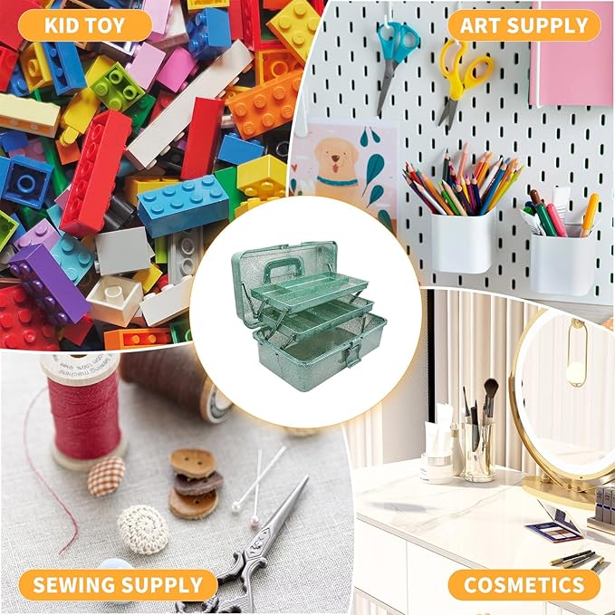Saim Storage Bins,Three-Layer Multipurpose Art & Craft Storage Container,Carry Tackle Organizer,Medicine Cosmetic Art Supply Box for Art Supply Makeup Hair Accessories Painting Tools - Green