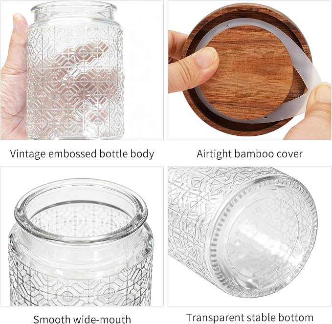 1Pc 24oz Window Style Vintage Glass Candy Jar with Solid Wood Lid, Kitchen Storage Canister for Sugar, Coffee, Tea, Cookies, Bath Salt - Decorative Mason Jar (1, Clear, 24oz) - Image 4
