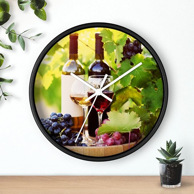 Mozingo ~ Wine Clock for Kitchen Bar Wall It's Wine O'clock Silent Time Gift Home Decor Made In USA, 10" (Hour Marks - None, Clock Frame Color - Black, Wine Theme #03) - Image 3
