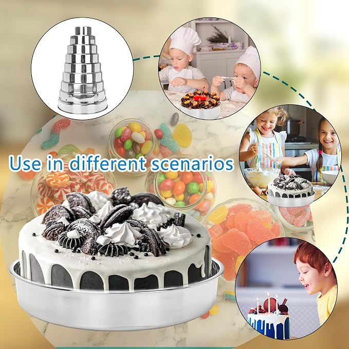 9 Pcs Cake Pans Stainless Steel 4 Inch 6 Inch 7 Inch 8 Inch 9 Inch 9½ Inch 10 Inch 11 Inch 12 Inch Round Baking Layer Pan Tins for for Tier Smash Cakes Birthday Dishwasher Safe - Image 4