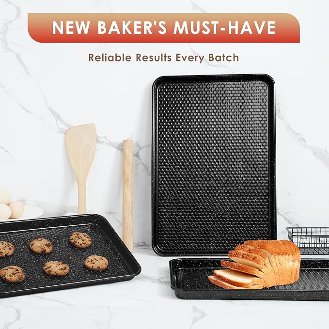 Baking Sheet Pan Set of 3, Nonstick Carbon Steel Cookie Sheets with Texture | Commercial Half/Quarter/Jelly Roll Pans Replacement Toaster Oven Tray, Heavy Duty & Easy Clean - Image 7