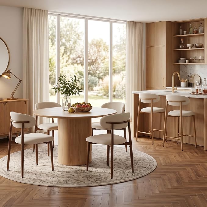 UVV Dining Chairs Set of 6, Metal Kitchen Chairs with Modern Fabric Upholstered for Dining Room, Beige - Image 4