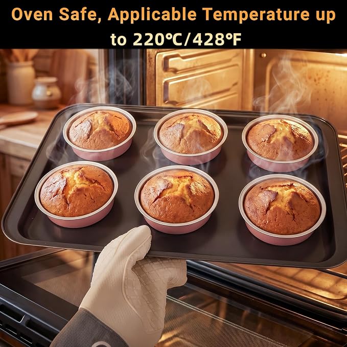 Beasea Aluminum Cupcake Pans With Lids, 100 Pack 7.3oz Disposable Pie Pans For Cake, 4 Inch Aluminum Pie Tart Baking Cups Tins Round Oven Mini Cake Pan For Tart Quiche Dessert - Pastel Pink - Image 5