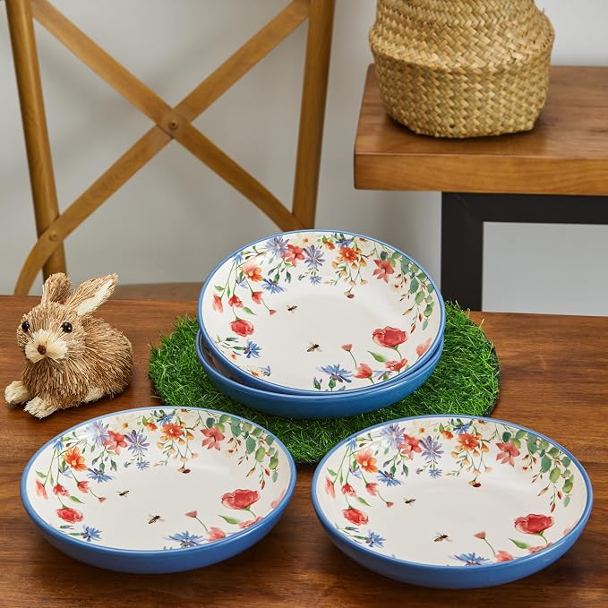 Bico Summer Provence Pasta Bowls, 35oz Salad Bowl Set of 4, Large Ceramic Serving Dinner Bowls for Soup and Cereal, Microwave and Dishwasher Safe, Gift for Housewarming and Thanksgiving - Image 4