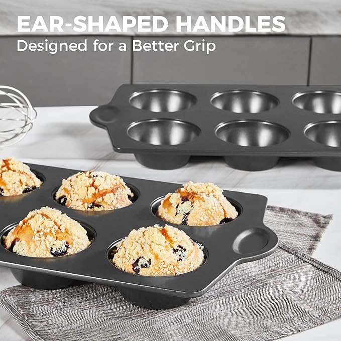 Nonstick Jumbo Muffin Pan, 2 Pack Large Cupcake Tin with 120pcs Muffin Liners, Cup Cake Tray for Baking, 3.5dia, 6 Cup, Premium, Extra Thick - Image 5