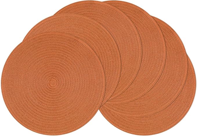 SHACOS Round Placemats Set of 6 Washable 15 inch Round Placemat Cotton Polyester Woven Braided Table Place Mats for Dining Table Decor, Dark Orange by SHACOS