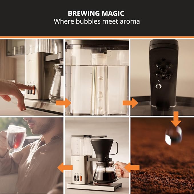 KRUPS Essential Brewer 8 Cup Drip Coffee Maker Machine, SCA-Certified, Blooming Technology, Barista-Quality, Pour Over Coffee Machine, Easy to Clean, Stainless Steel Design, Silver - Image 6
