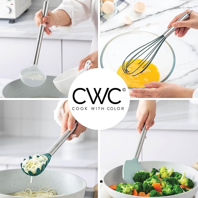 COOK WITH COLOR Silicone Cooking Utensils, Kitchen Utensil Set, Easy to Clean Silicone Kitchen Utensils, Cooking Utensils for Nonstick Cookware, Kitchen Gadgets Set, 10 Pieces, Teal - Image 7