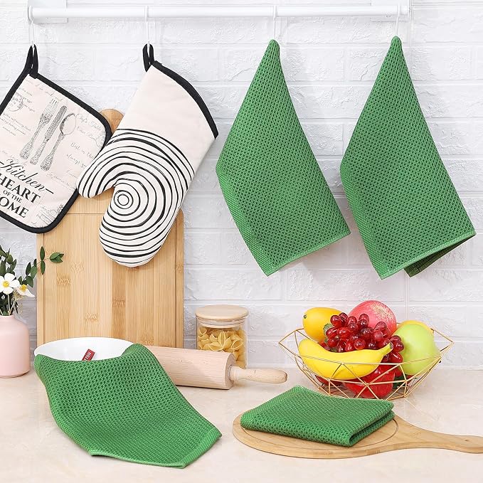 Homaxy 100% Cotton Waffle Weave Kitchen Dish Cloths 12-Pack, Grass Green | 12 x 12 Inches, Ultra Soft Absorbent Dish Towels, Quick Drying Dish Rags with Hanging Loop - Image 6