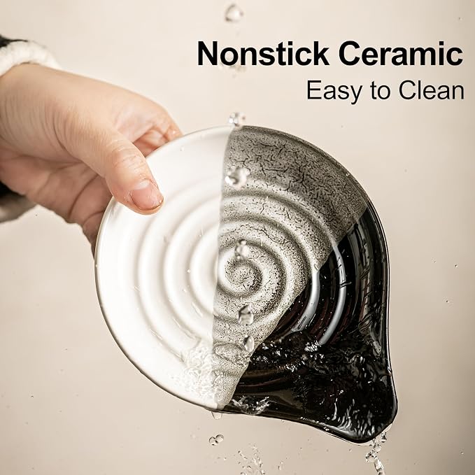 Large Ceramic Spoon Rest for Stove Top and Kitchen Counter, No Mess | Heat-Resistant Spoon Holder for Cooking Utensils, Spatula and Ladles | Nonstick, Dishwasher Safe, Cute Design, Gradient Black - Image 2