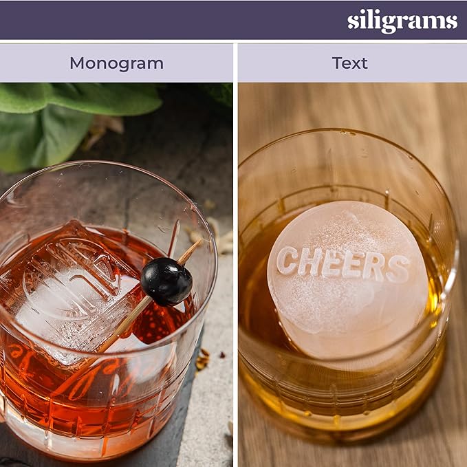 Siligrams Personalized Silicone Ice Cube Mold - Custom Ice Molds for Cocktails, Whiskey & Other Drinks - Great Customizable Gift (7 Cubes - Round)