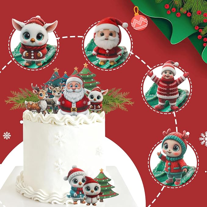 46 PCS Edible Christmas Cake Decorations, Wafer Paper Santa, flowers, bees, maple leaves suitable for Christmas cupcake decoration mix - Image 4