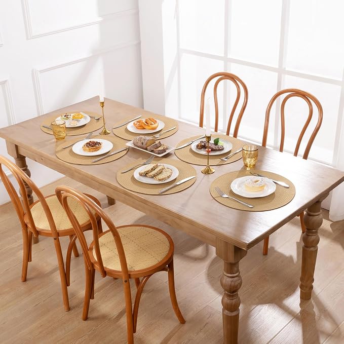 SHACOS 15 inch Round Braided Placemats Set of 4 Cotton Polyester Place Mats Washable Kitchen Dining Table Mats for Dinner Party Table Decor (Camel, 4) - Image 3