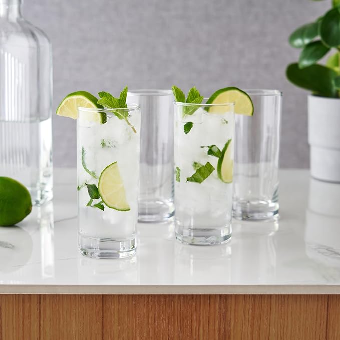 True Highball Glasses, Tall Glass Tumbler for Cocktails, Mojito Iced Tea Juices, Soda Water Drinking Cups, Kitchen Glassware, Home Bar, 11 oz Set of 4 - Image 4