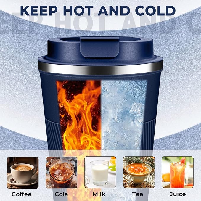 Insulated Coffee Tumbler 17 oz, Stainless Steel Coffee Mug with Lids, Travel Coffee Mug Leak Proof, Double Wall Vacuum Insulated Reusable Coffee Cup, Keep Drinks Hot and Cold (Navy Blue, 17 Ounces) - Image 5