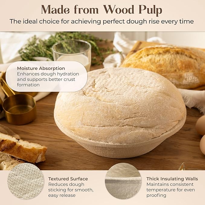 Sourdough Proofing Basket and Starter Jar Kit – 1.1 LB Oval Wood Pulp Banneton (Made in Germany) with 24 oz Sourdough Starter Jar, Thermometer Strips & Spatula – Beginner Bread Proofing Set