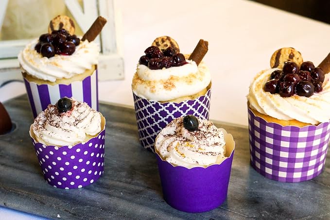 Paper Baking Cups (Polka Dots), Greaseproof Disposable Cupcake Liners (Purple, Large Cups (50-Pack)) - Image 5