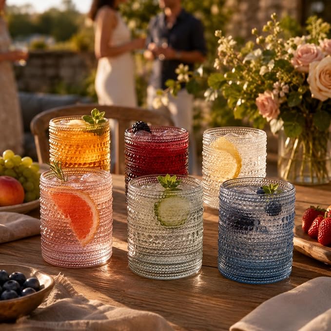 Vintage Beaded Hobnail Tumbler, Colored Drinking Glasses, Set of 6 | 11 oz | Vintage Colored Glass, HAND WASH ONLY, Comfortable Grip, Ideal for Whiskey, Water, Wine, Cocktails & Everyday Beverages - Image 2