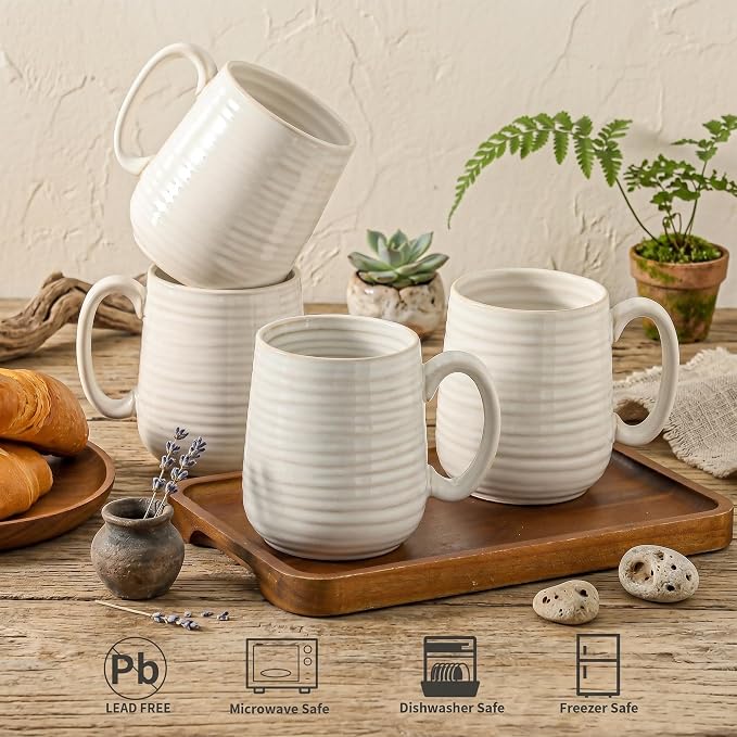 Coffee Mugs, 15 Ounce Coffee Cups Set of 6, Ceramic Tea Cups for Latte Milk Cappuccino Cocoa Mocha, Creamy White Mugs with Handle for Mom and Dad as Gifts, Dishwasher & Microwave Safe - Image 4