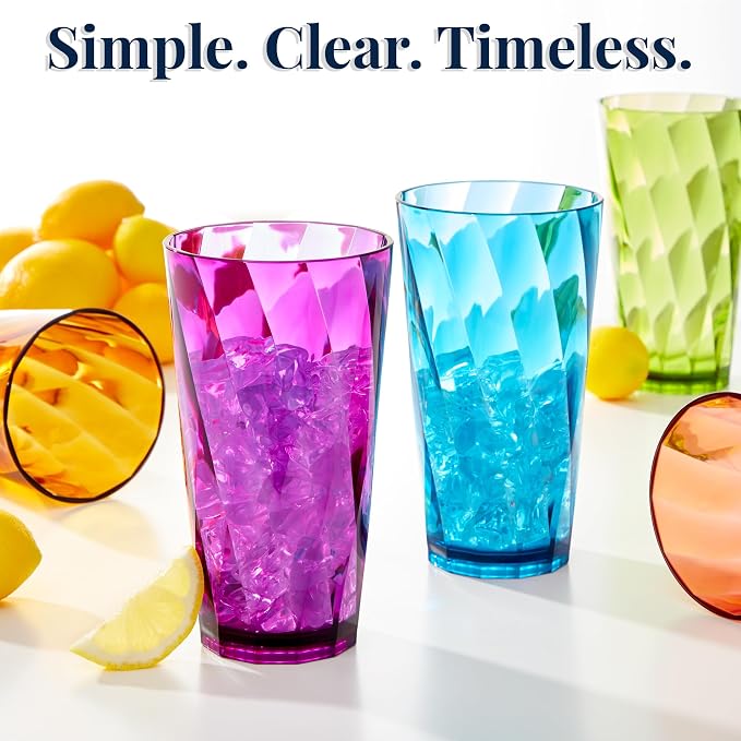 US Acrylic Optix Plastic Reusable Drinking Glasses (Set of 8) 20oz Water Cups in Jewel Tone Colors | BPA-Free Tumblers, Made in USA | Top-Rack Dishwasher Safe - Image 6