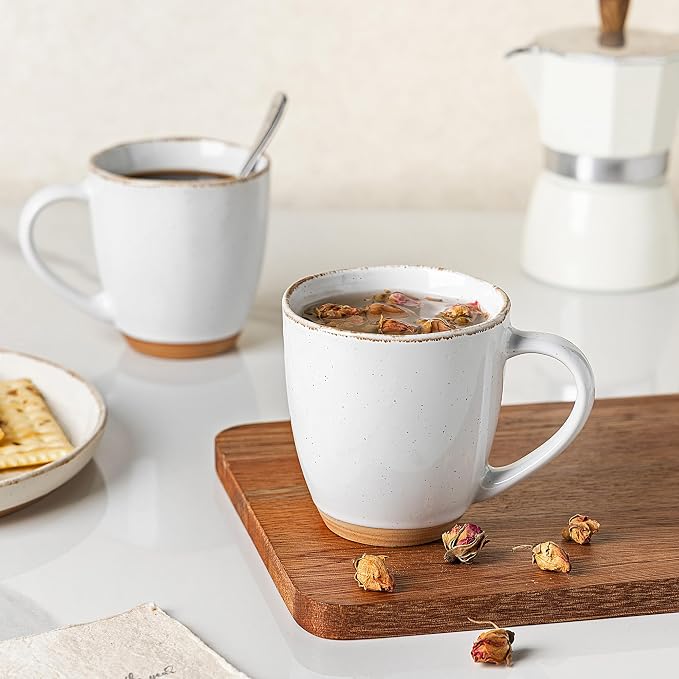 AmorArc 12oz Ceramic Coffee Mugs set of 4, Stylish Coffee Mugs with Rustic Terracotta Underside for Latte/Cappuccino/Milk/Cocoa, Dishwasher&Microwave Safe, White - Image 5