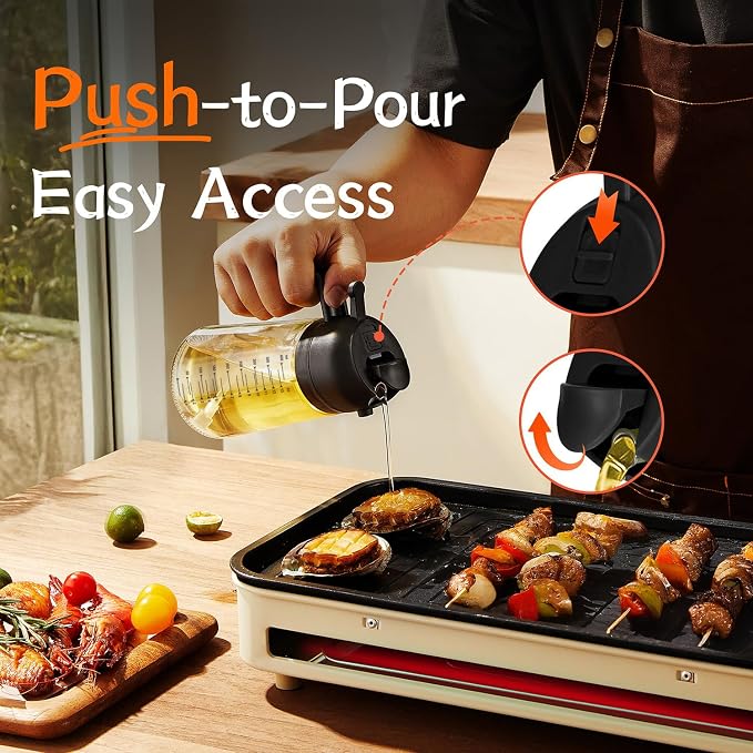TrendPlain 16oz/470ml Glass Olive Oil Sprayer for Cooking – 2 in 1 Olive Oil Dispenser Bottle for Kitchen Gadgets and Air Fryer Accessories, Salad, BBQ - 2 Black - Image 4