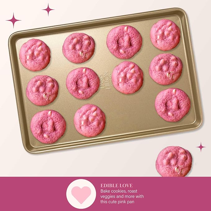Paris Hilton Nonstick Carbon Steel Bakeware Collection, 15-Inch x 10-Inch Cookie Baking Sheet, Dishwasher Safe, Made without PFOA and PFAS, Pink Champagne Two-Tone - Image 4