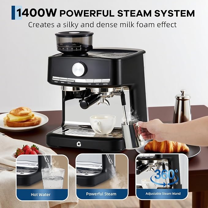 Espresso Machine with Grinder, Professional Coffee Machines | with Milk Frother Steam Wand, Espresso Maker with 50oz Removable Water Tank, Cappuccino & Latte Machine for Home - Image 2