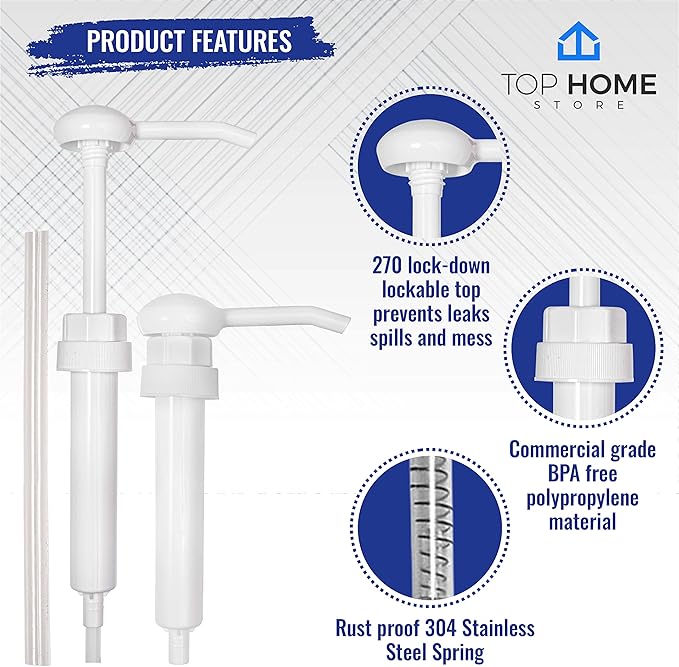 Heavy Duty Replacement Pump Dispensers for Gallons & Jugs, Suitable for Shampoo, Conditioner, Paint and Condiments, 2 Pieces, Includes 2 Six Inch Tubes