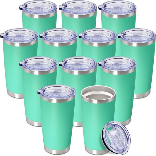 20oz Tumbler Insulated Coffee Tumblers with Lid StainlessSteel LightBlue12P | 20 oz Tumblers Double Wall Insulated Vacuum 20oz Coffee Mug Leak Proof Tumblers with Lid Powder Coated - Light Blue 12 Pack by AEPDTD