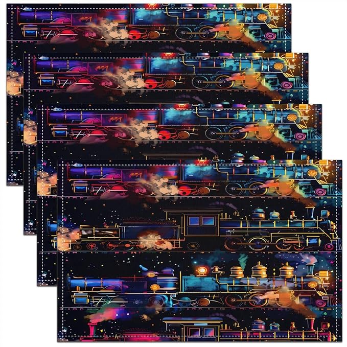 Feelyou Train Placemats Set of 4 Cartoon Train Transportation Table Mats for Party Kitchen Dining Decoration Transportation Vehicle Place Mat for Table Holiday Decor Indoor 18"x12" Easy to Clean by Feelyou