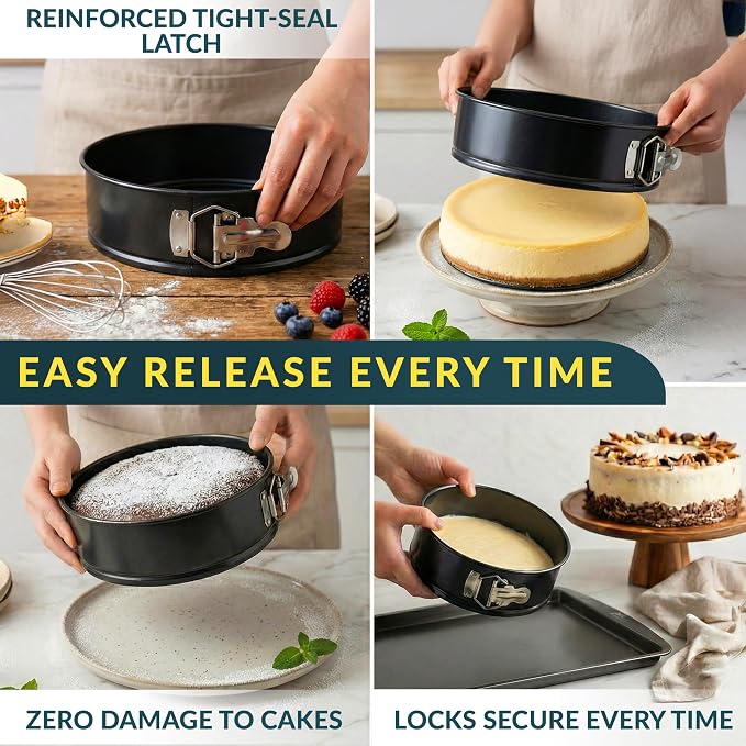 Springform Pan Set of 3, Nonstick Cheesecake Pans 4/7/9" Carbon Steel | Leakproof cake molds with removable bottom & secure latch; even-heat, oven-safe to 450°F - Image 3
