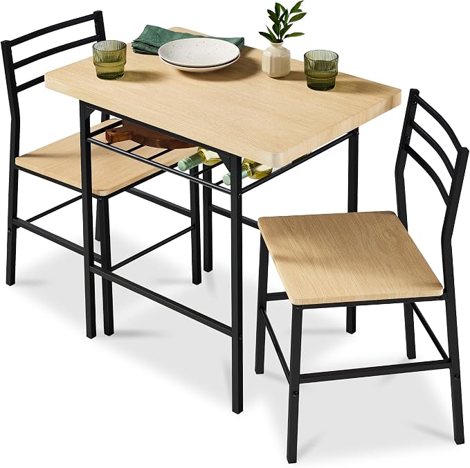 Best Choice Products 3-Piece Modern Dining Set, Space Saving Dinette for Kitchen, Dining Room, Small Space w/Steel Frame, Built-in Storage Rack - Natural/Black by Unknown
