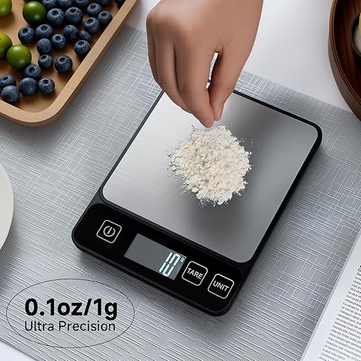 10kg/22lb Food Scale, Digital Kitchen Scale 1g/0.1oz Precision, 6 Units, LED Display, Tare, Waterproof Glass for Baking, Cooking, Meal Prep