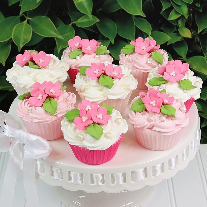 Global Sugar Art 24-Count Mini Pink Edible Flowers Cake Decorations | Small pink sugar flowers for cake decorating, mini edible flowers cake decorations, edible flower decorations, sugar leaves - Image 2