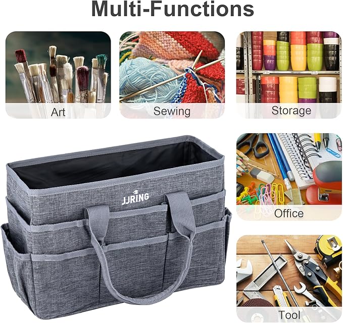 JJRING Craft Tote Bag Organizer for Art Storage, Grey Art Tote Organization with Multiple Pockets, Art Sewing Supply Bag for Scrapbooking, Medical, and Office Supplies Storage