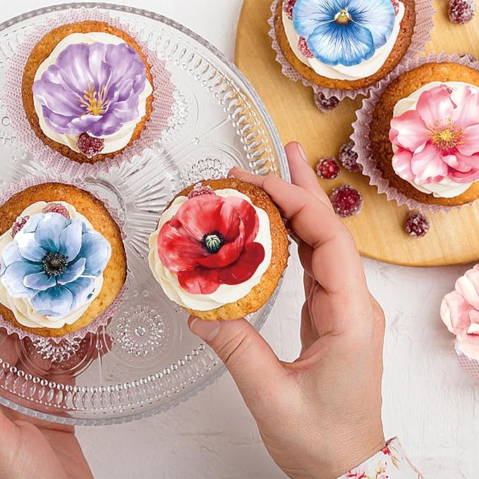48 PCS Edible Flowers Cupcake Toppers Wafer Paper Wildflower Party Decoration Wedding Themed Party Decorations Picks for Baby Shower Wedding Birthday Party Cake Food Decorations Supplies - Image 4