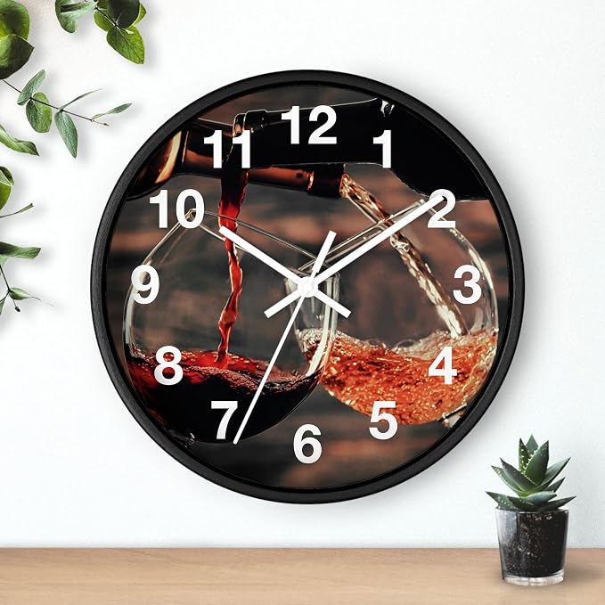 Mozingo ~ Wine Clock for Kitchen Bar Wall It's Wine O'clock Silent Time Gift Home Decor Made In USA, 10" (Hour Marks - Numbers, Clock Frame Color - Black, Wine Theme #01) - Image 3