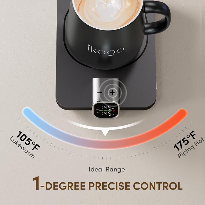 Coffee Cup Warmer & iKago Mug Set, 1℉ Precise Temp Control Mug Warmer | Auto Shut Off, Infrared Sensor, Dual Temp Display, ℉/℃ Optional, 15oz Mug with Spoon & Lid Included, Gifts for Men Women - Image 3